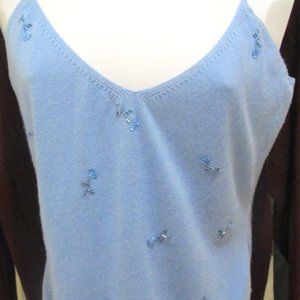 SILK CASHMERE BEADED BLUE TANK TOP BY LAUNDRY